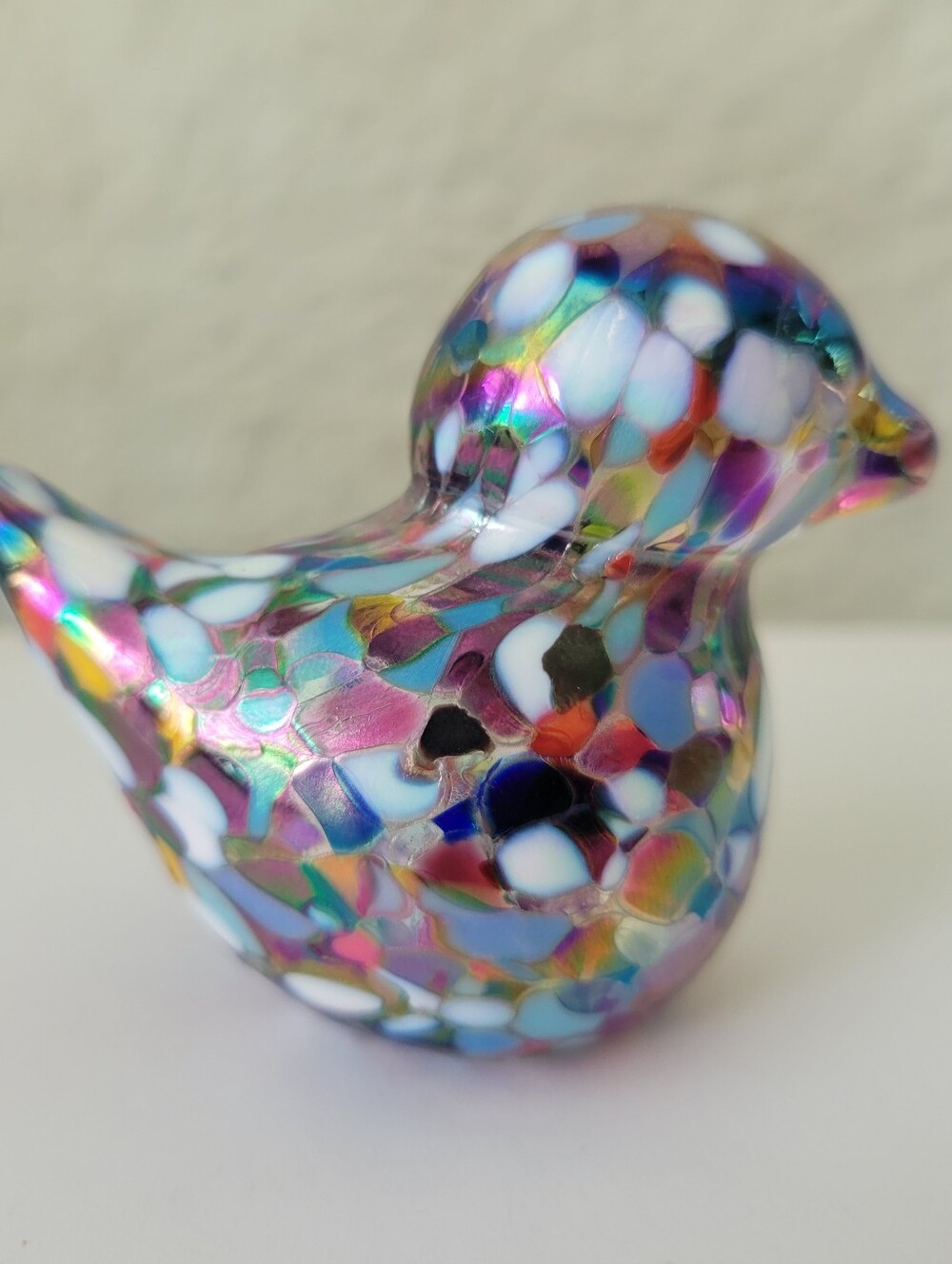 Ron Hinkle Confetti Art Glass Small Bird Figurine Hand Blown Buckhannon Virginia